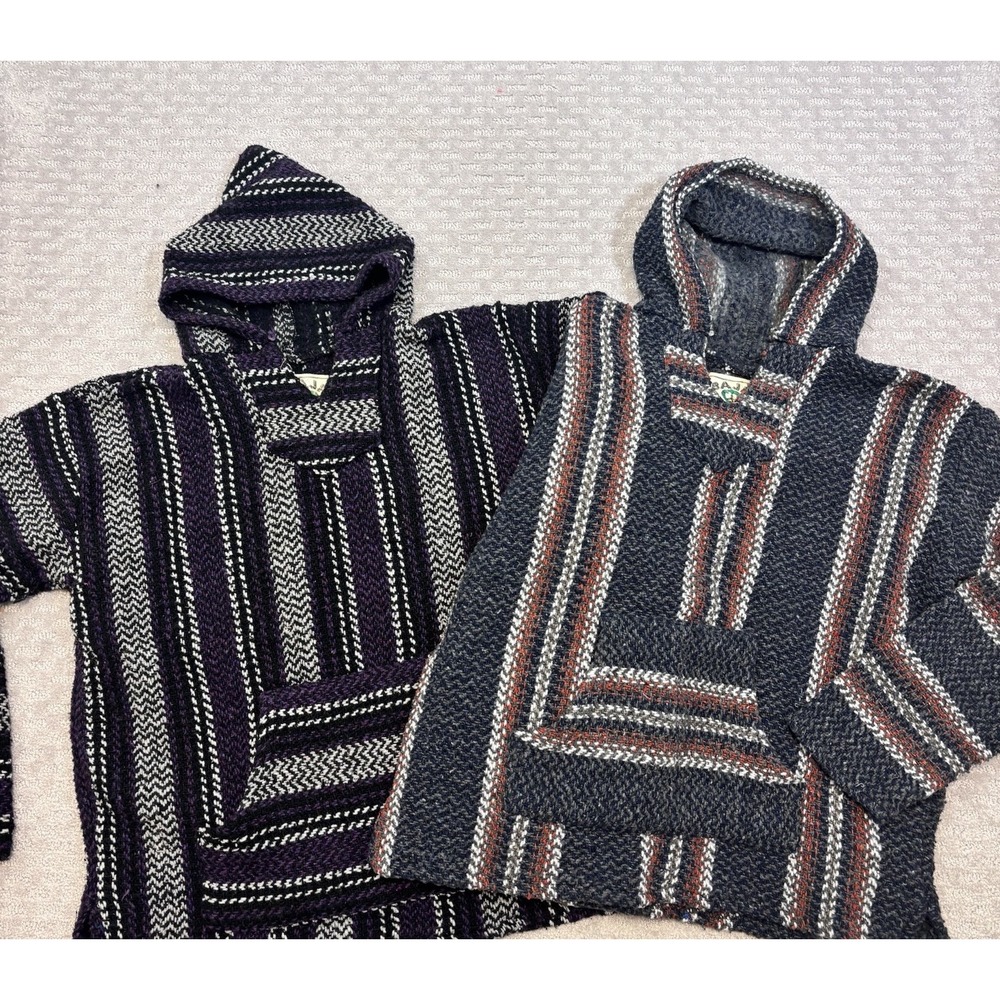 Baja Joe Hoodies Mexican Cotton Drug Rug Hippie Winter Lot Of 2 Large Medium